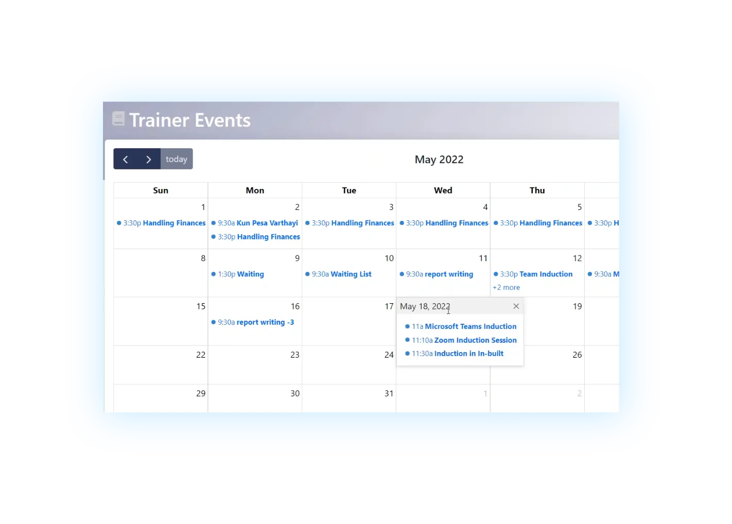 LMS feature: Schedules and calenders.